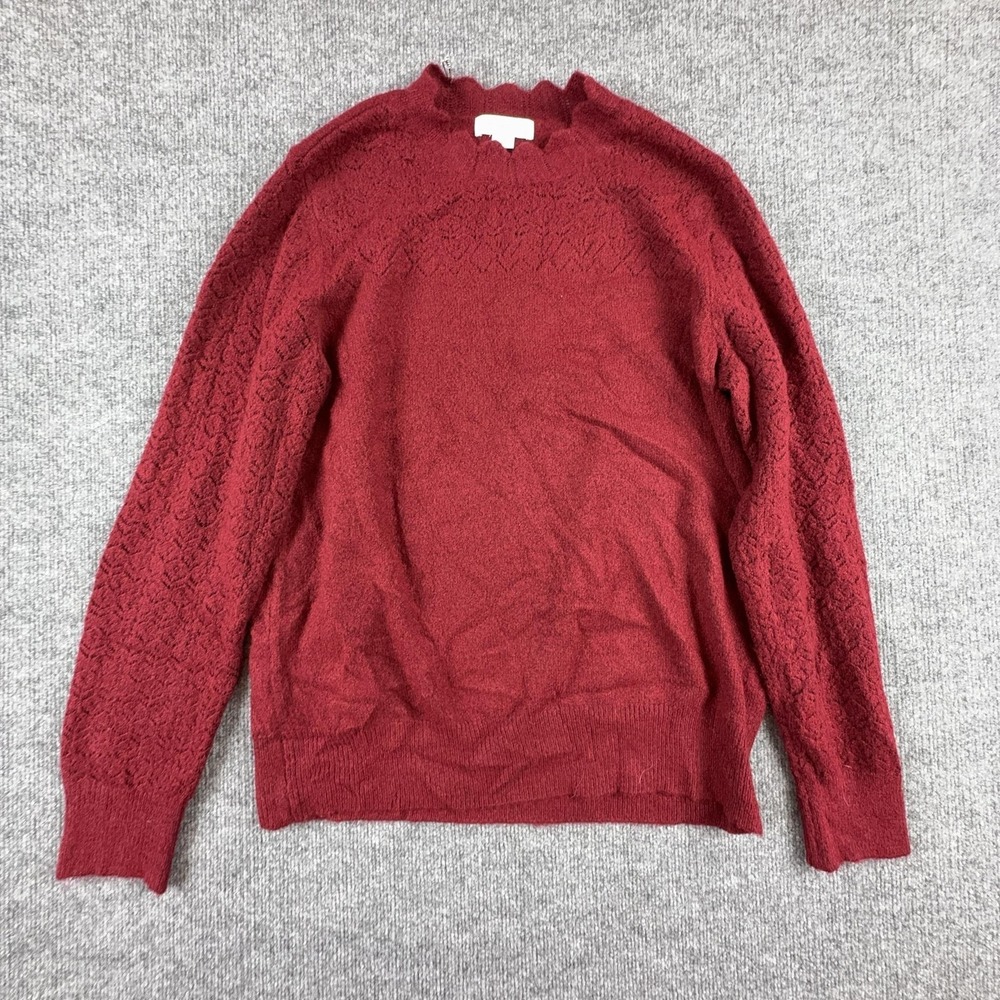 Liz‎ Claiborne Sweater Womens XL Red Mock Neck Textured Sleeve Knit Pullover Top